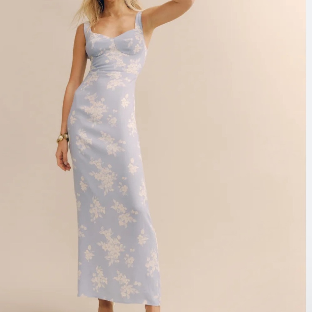 Reformation Blue and White Spaghetti Strap Maxi Dress